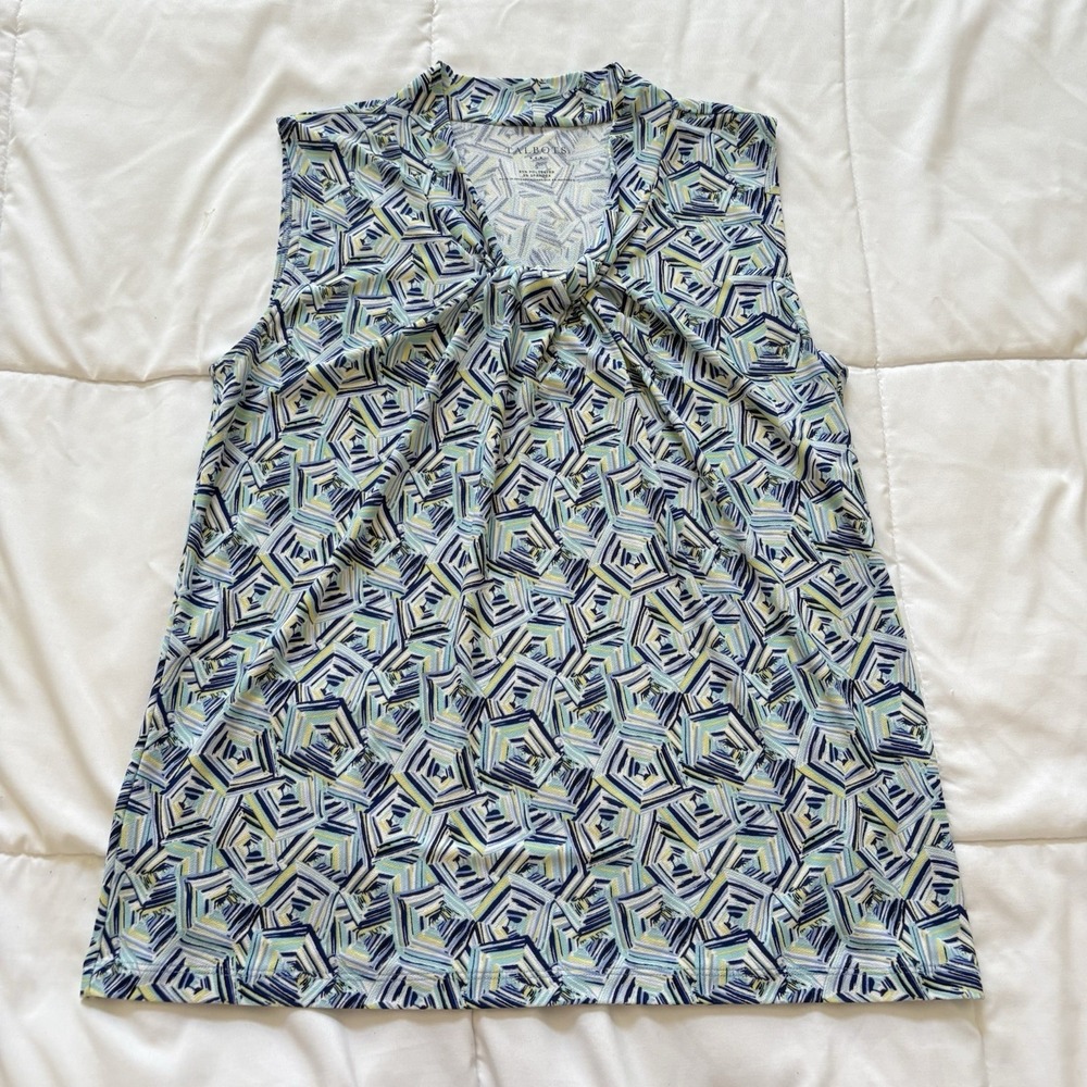 Talbots Sleeveless Silhouette Geometric Blouse Tank Top Womens Small Blue Office